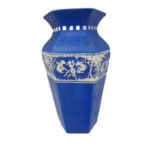 1920s John Tams Blue‎ Jasper Ware VASE  6.5" Crown Pottery Collectors Vintage